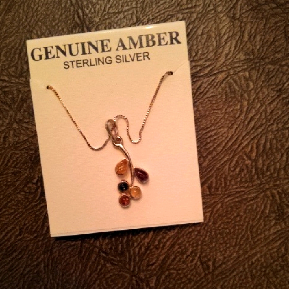 Genuine Amber Sterling Silver Necklace